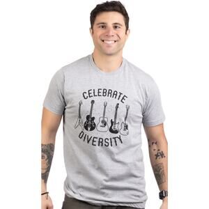 Ann Arbor T-Shirt Company Mens Tee Large Celebrate Diversity Gray Black Guitars